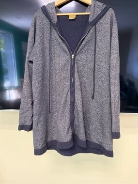City Lights Vintage Cozy Zip-Up Hooded Cardigan in Heathered Navy M